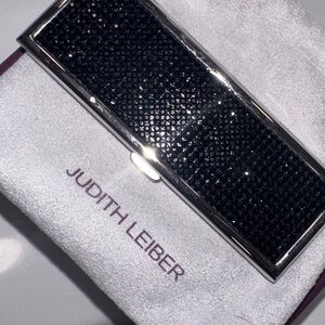Judith Leiber Couture Black Swarovski Crystal Compact Mirror Case Box feminine